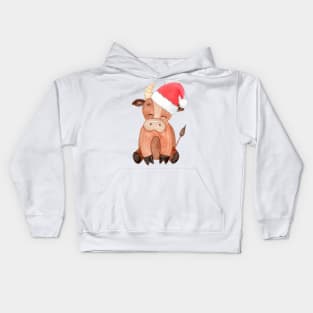 Watercolor Christmas bull Kids Hoodie